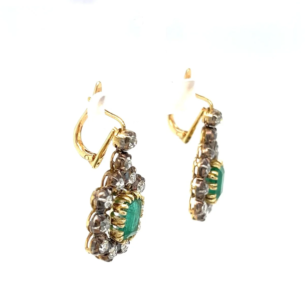 Victorian Certificate Emerald Diamond Gold Drop Earrings, 1900s - Image 6