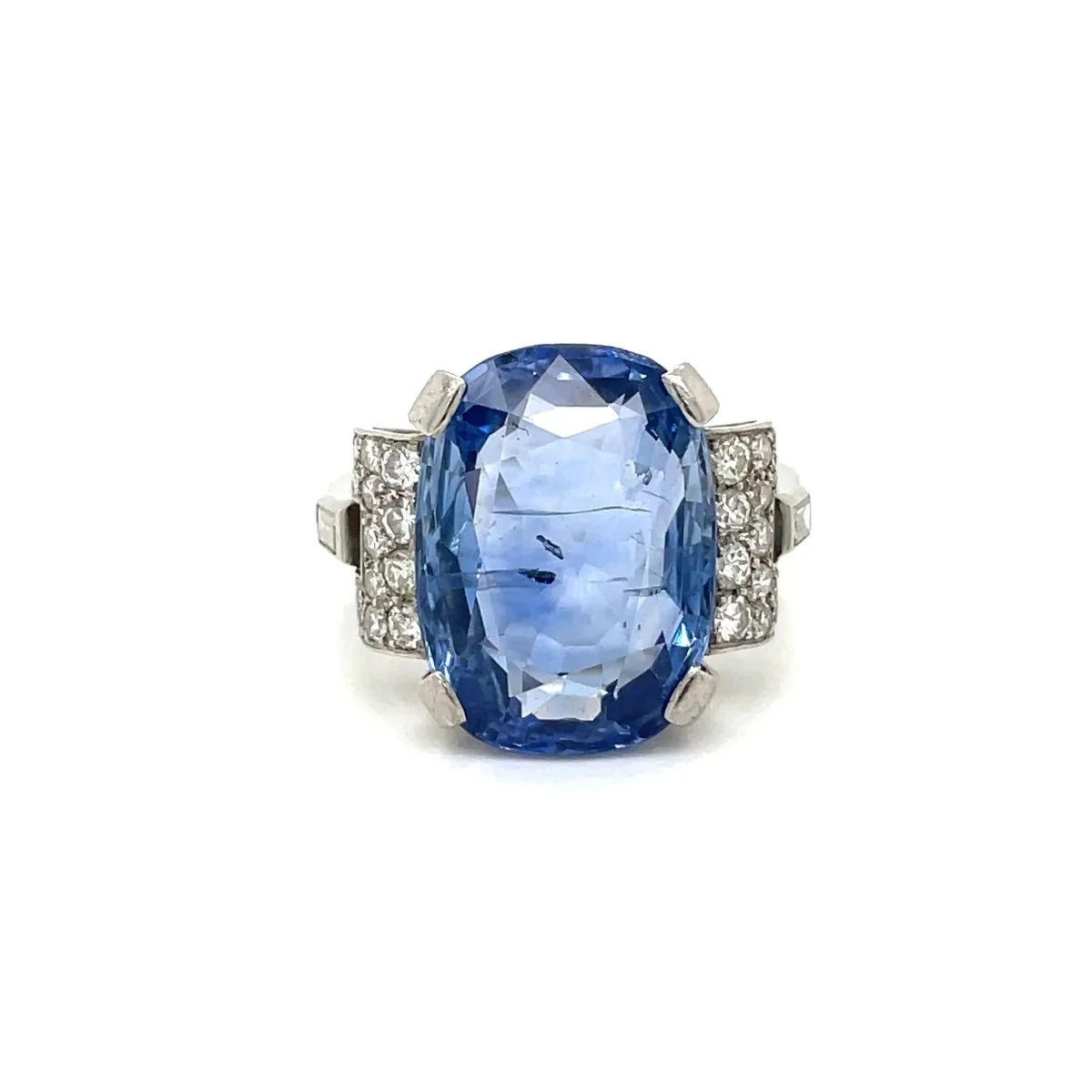 Bague Art Déco certifiée 15,50 carats saphir non chauffé diamant platine