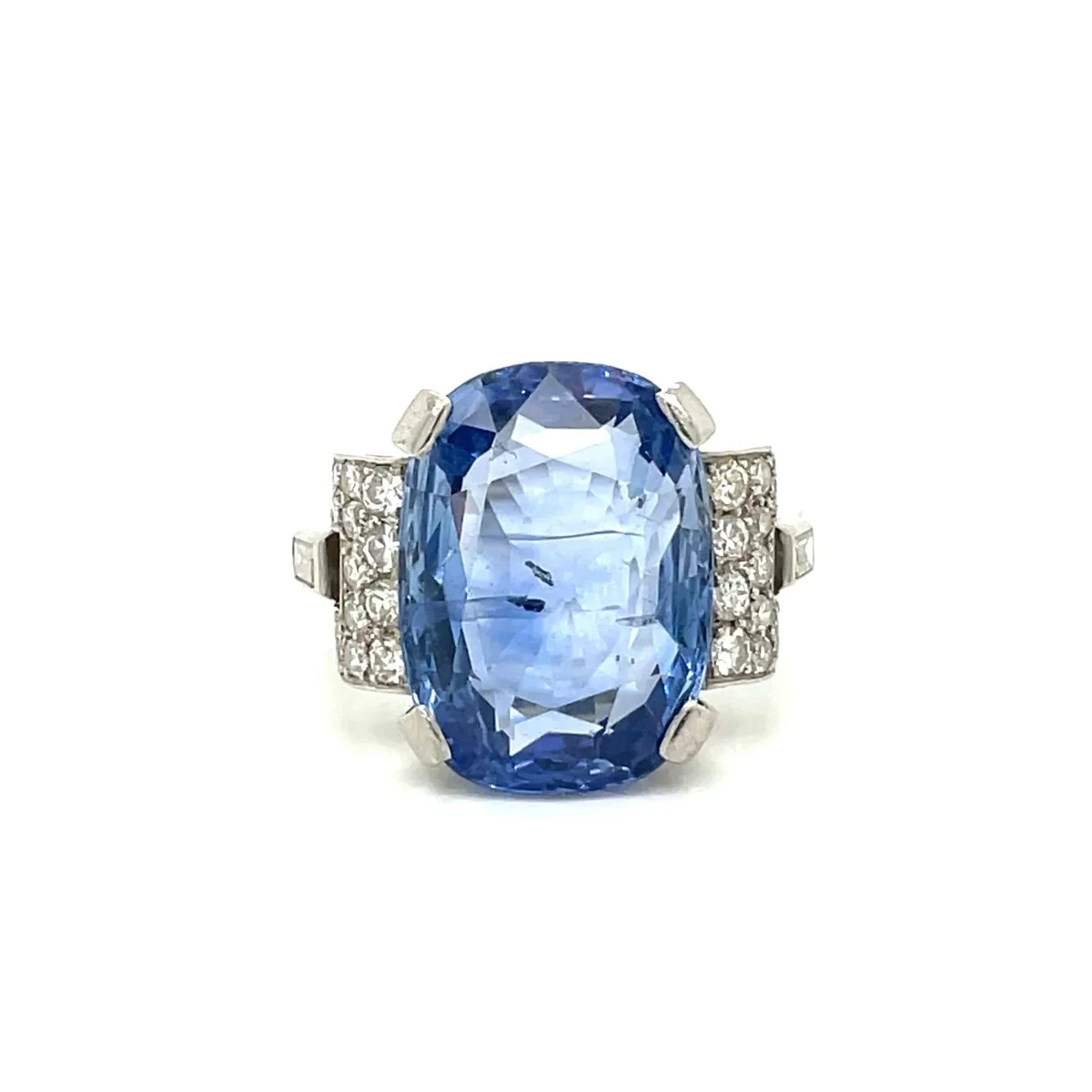 Bague Art Déco certifiée 15,50 carats saphir non chauffé diamant platine - Image 10