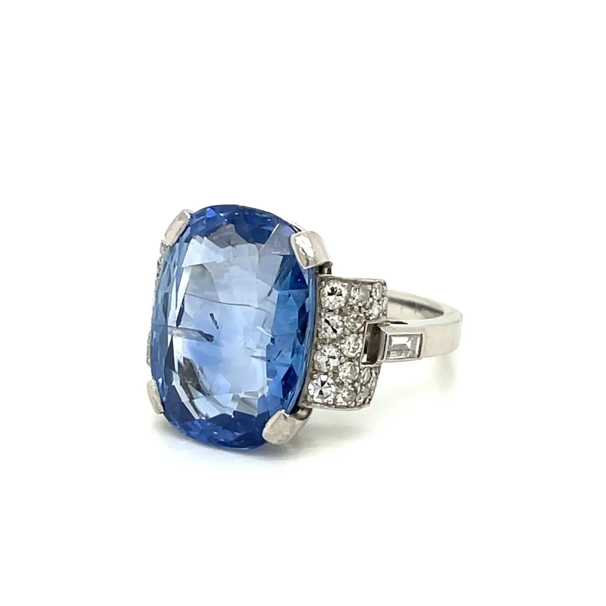 Bague Art Déco certifiée 15,50 carats saphir non chauffé diamant platine - Image 8