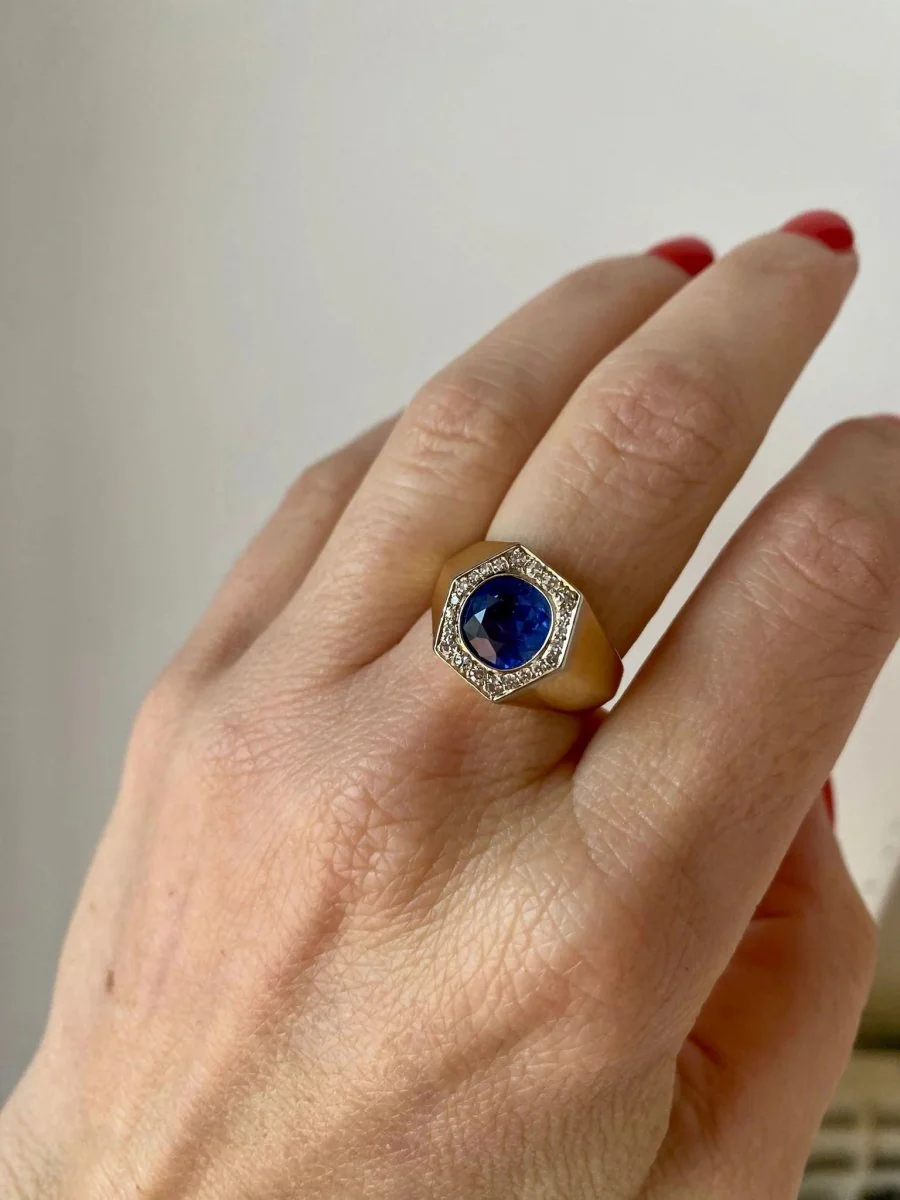 Art Deco Certified Unheated 2.50 Carat Sapphire Diamond Platinum Gold Ring - Image 10