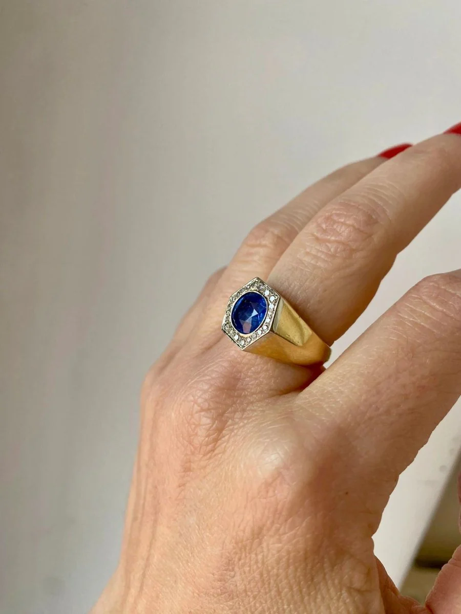 Art Deco Certified Unheated 2.50 Carat Sapphire Diamond Platinum Gold Ring - Image 11