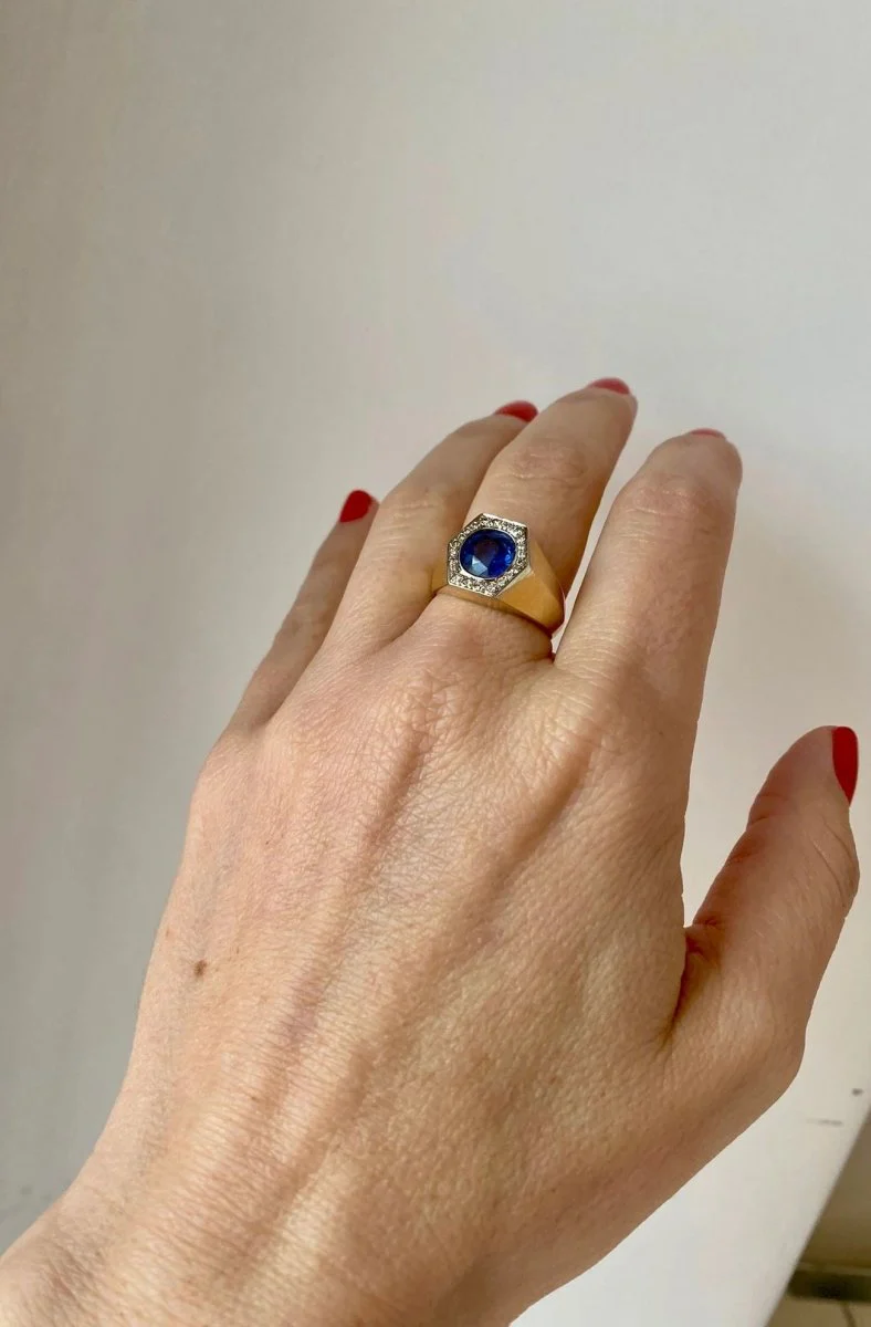 Art Deco Certified Unheated 2.50 Carat Sapphire Diamond Platinum Gold Ring - Image 12