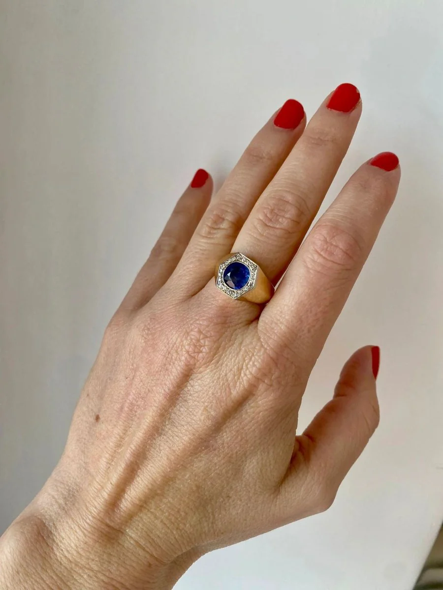 Art Deco Certified Unheated 2.50 Carat Sapphire Diamond Platinum Gold Ring - Image 9
