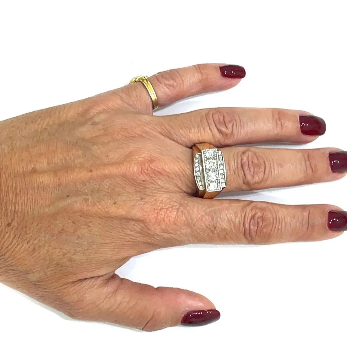 Art Deco Diamond Gold Cocktail Ring - Image 10