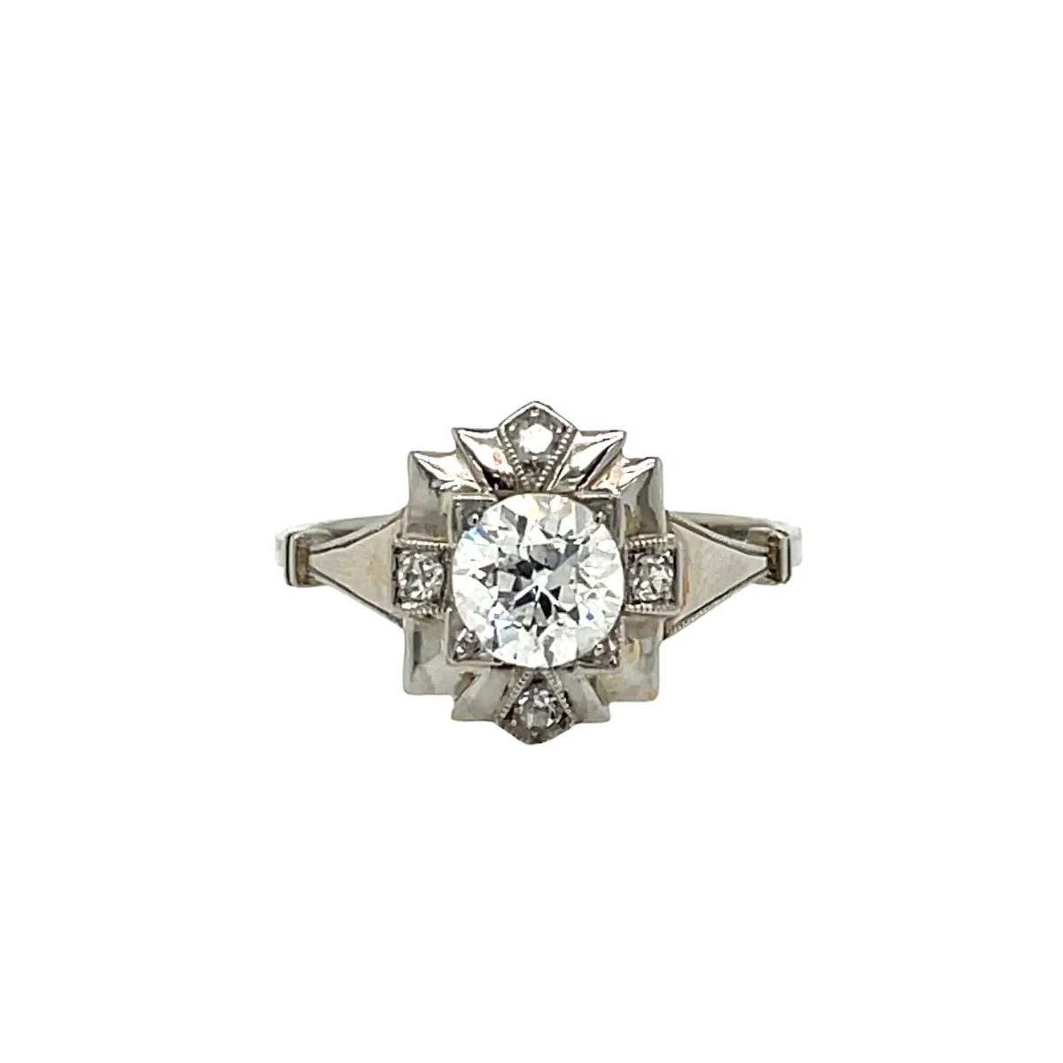 Art Deco Diamond Plaque Filigree Engagement Ring