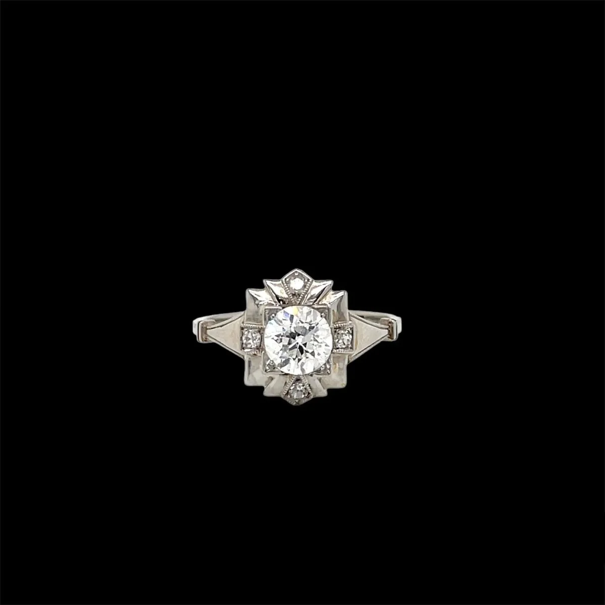 Art Deco Diamond Plaque Filigree Engagement Ring - Image 2