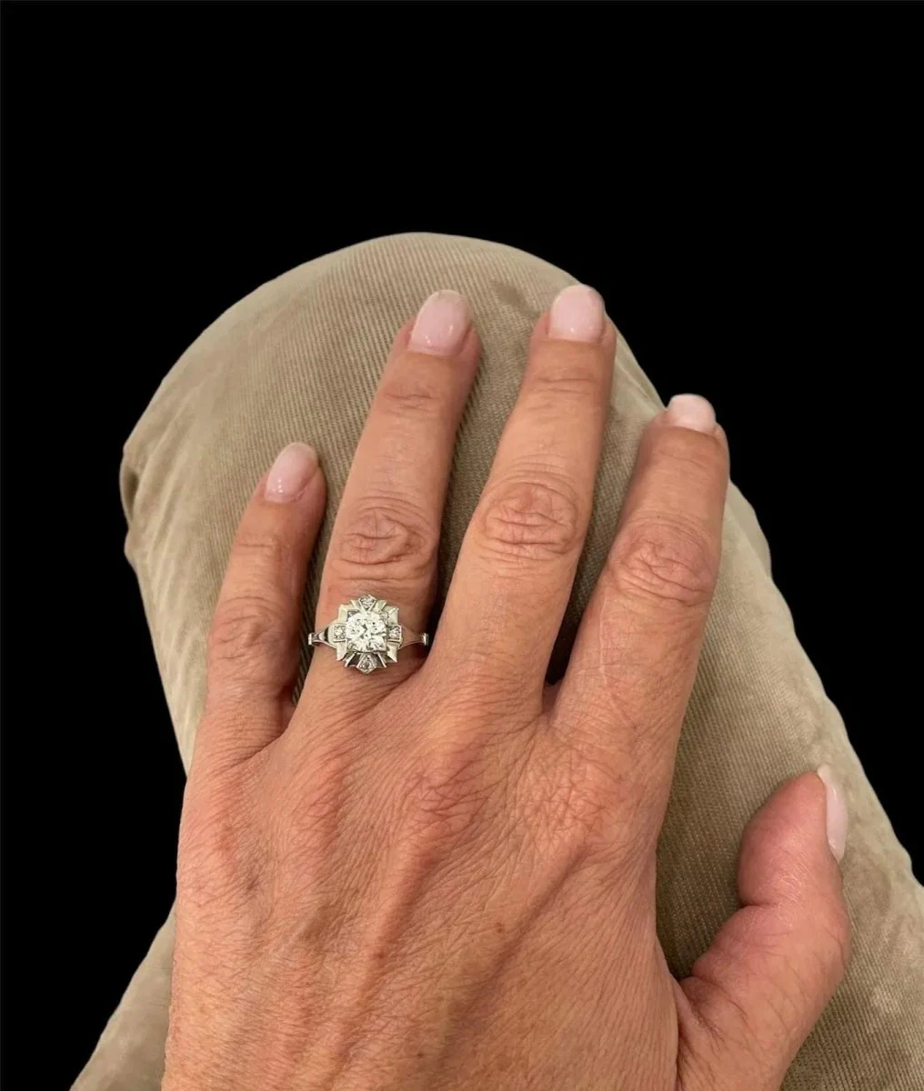 Art Deco Diamond Plaque Filigree Engagement Ring - Image 9