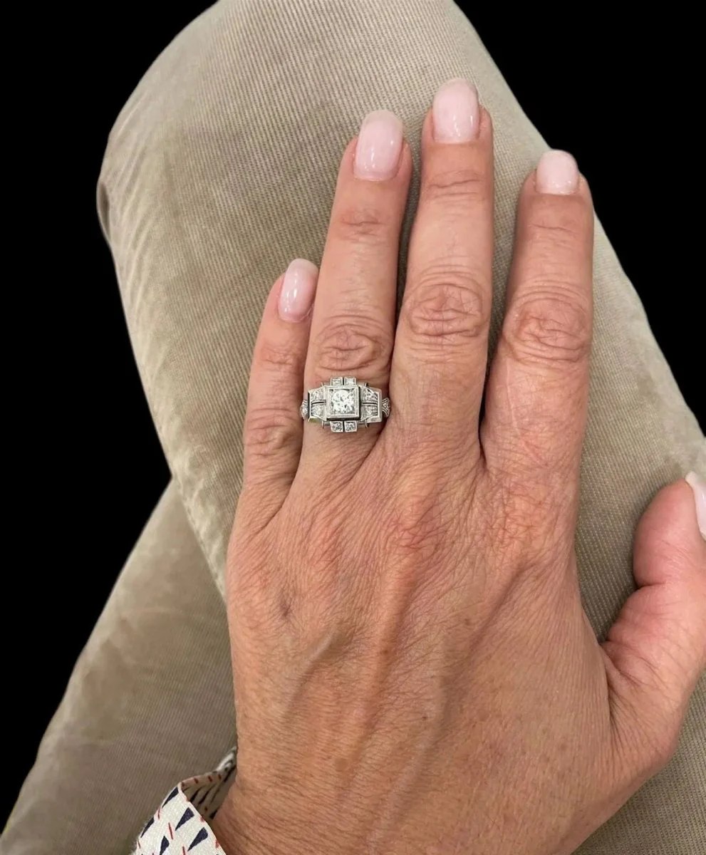 Art Deco Diamond Plaque Filigree Engagement Ring - Image 5