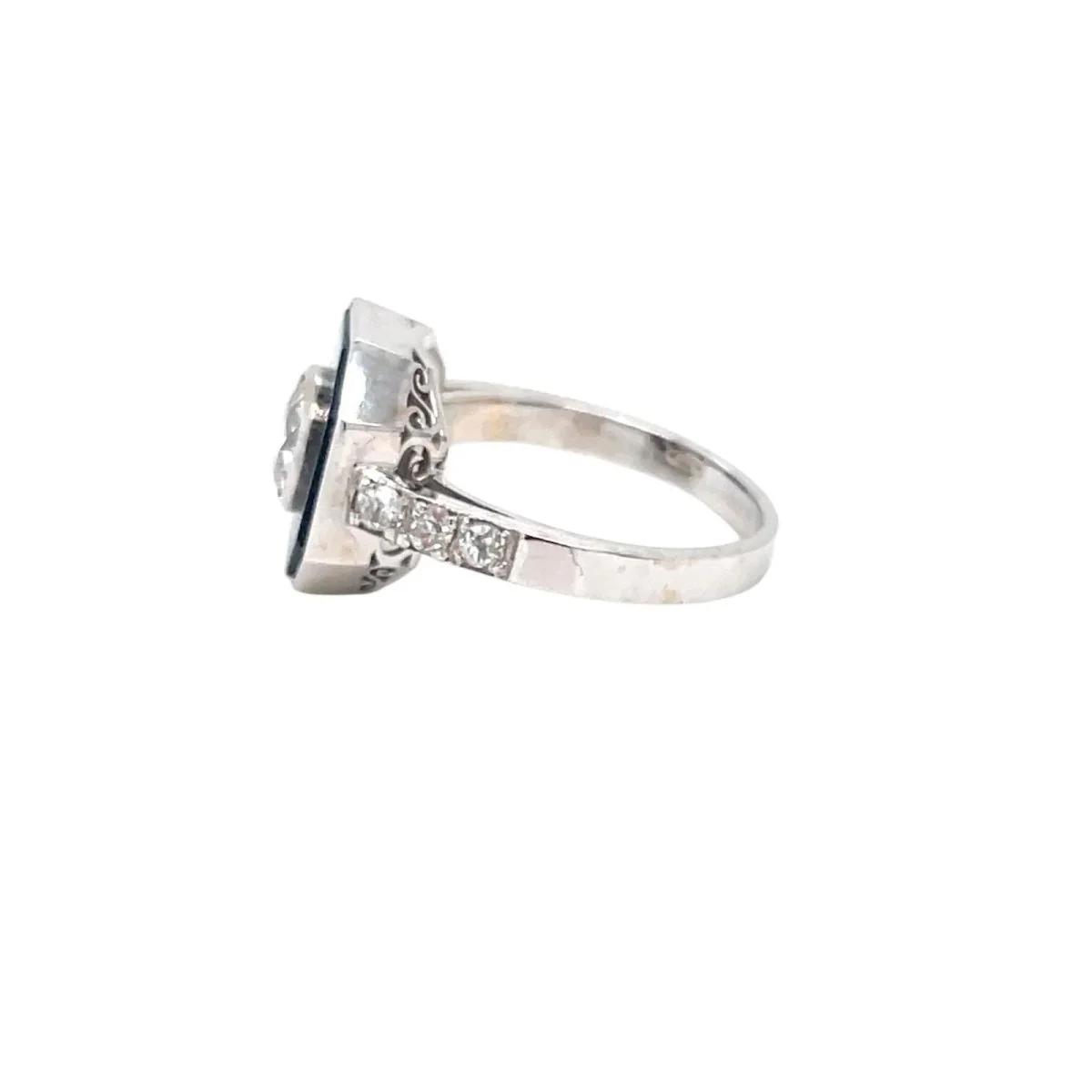 Bague Art Déco en or blanc, onyx et diamant - Image 3