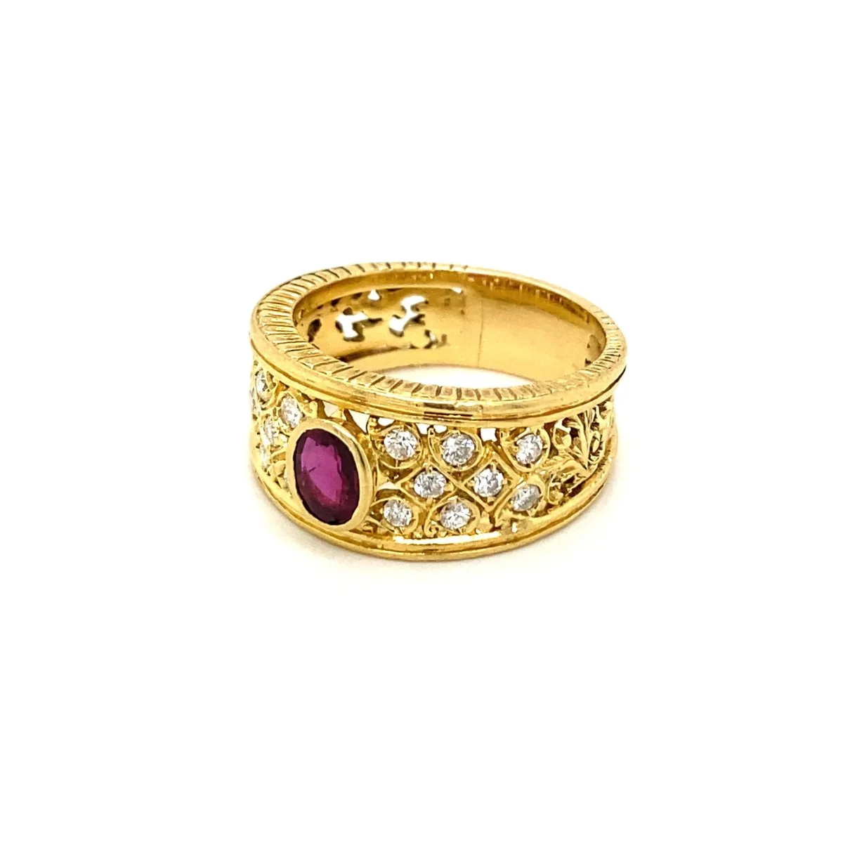 Art Nouveau Ruby Diamond Gold Band Ring - Image 5