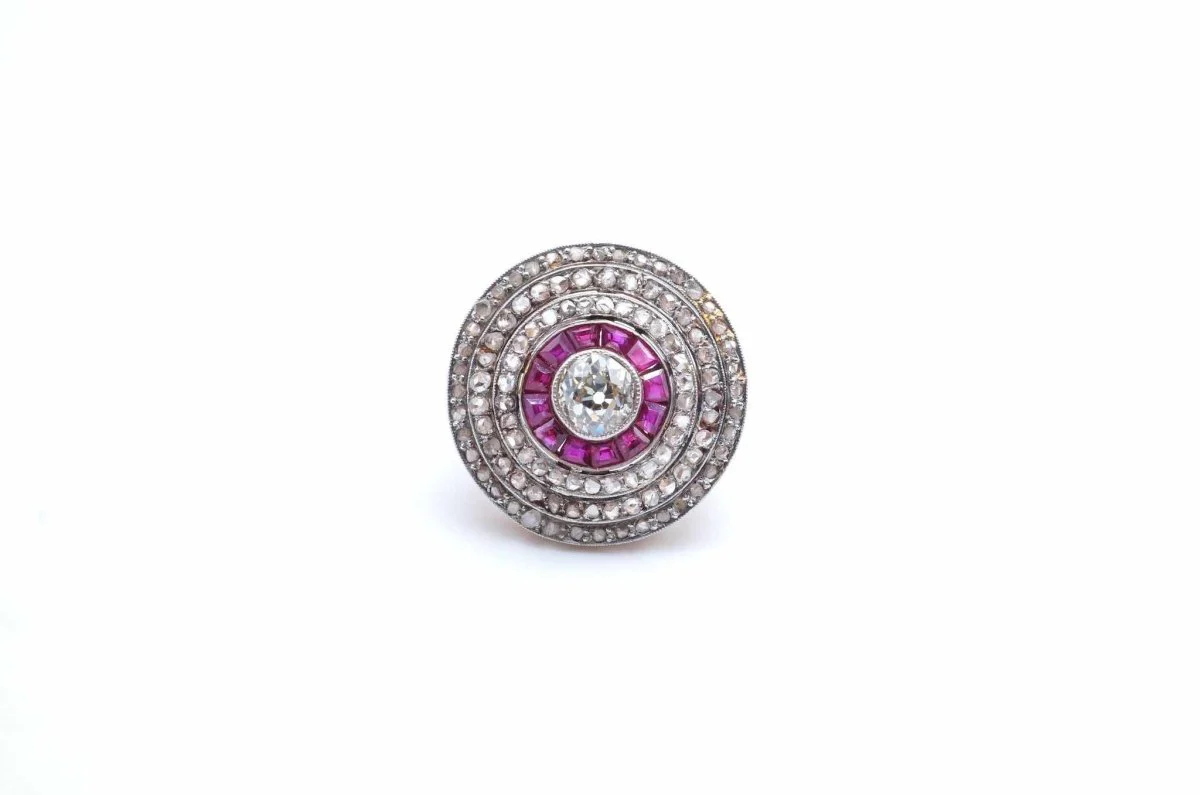 Bague diamants et rubis en or jaune et platine - Image 3
