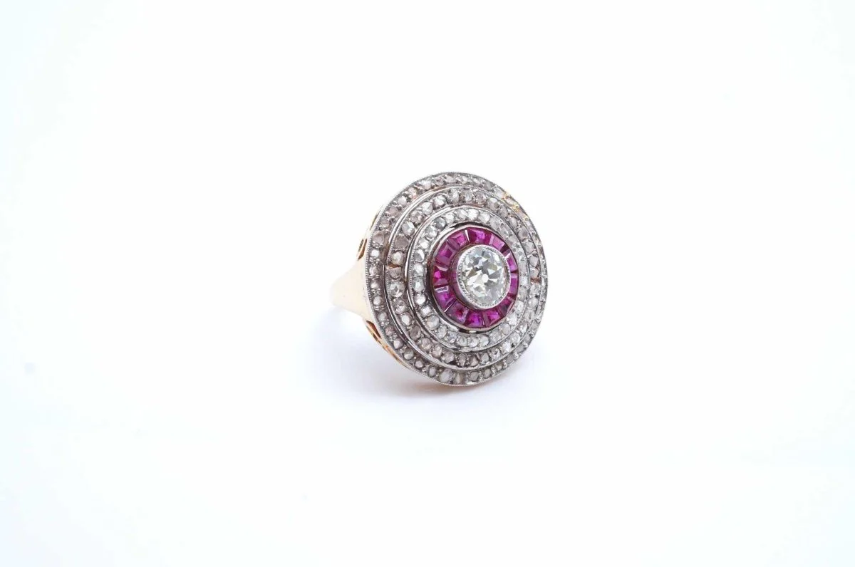 Bague diamants et rubis en or jaune et platine - Image 5