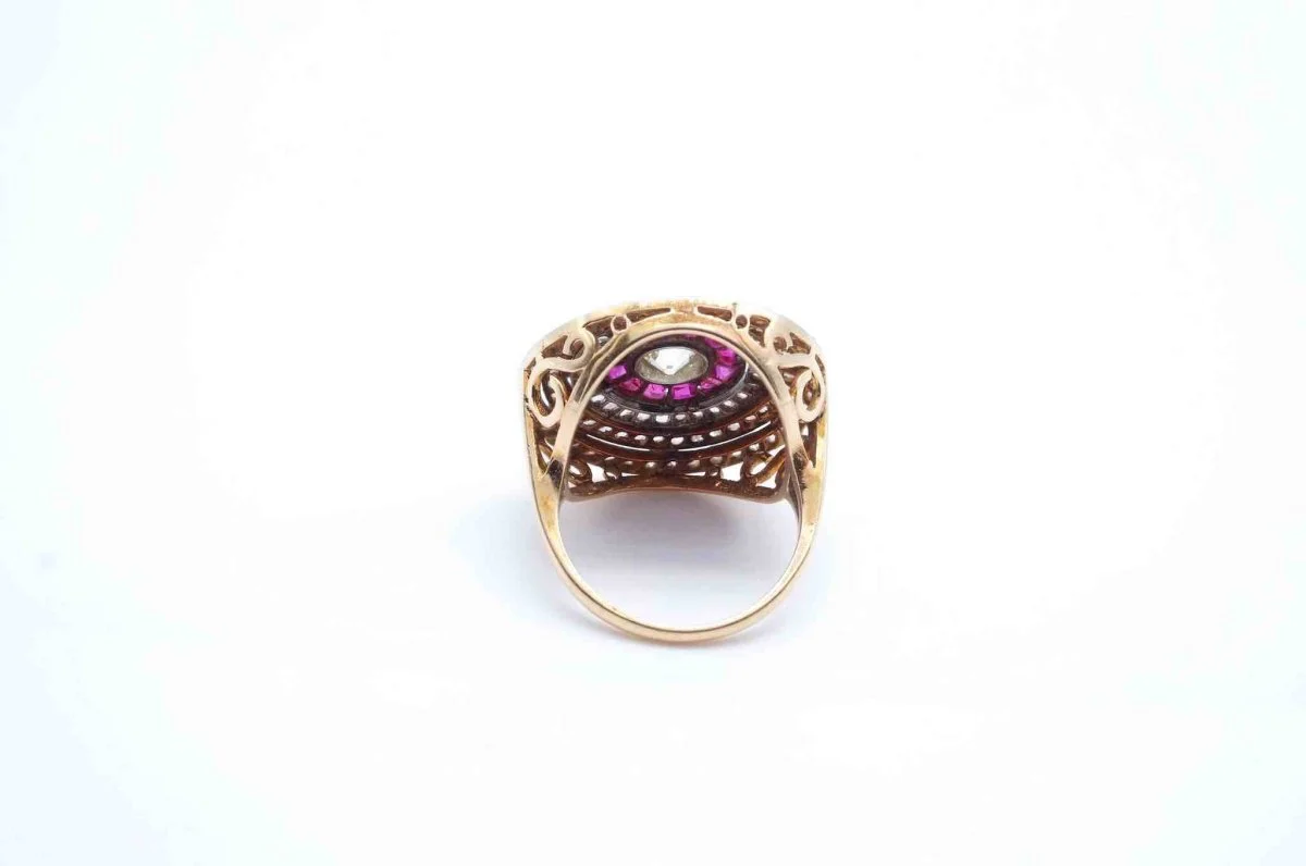 Bague diamants et rubis en or jaune et platine - Image 6