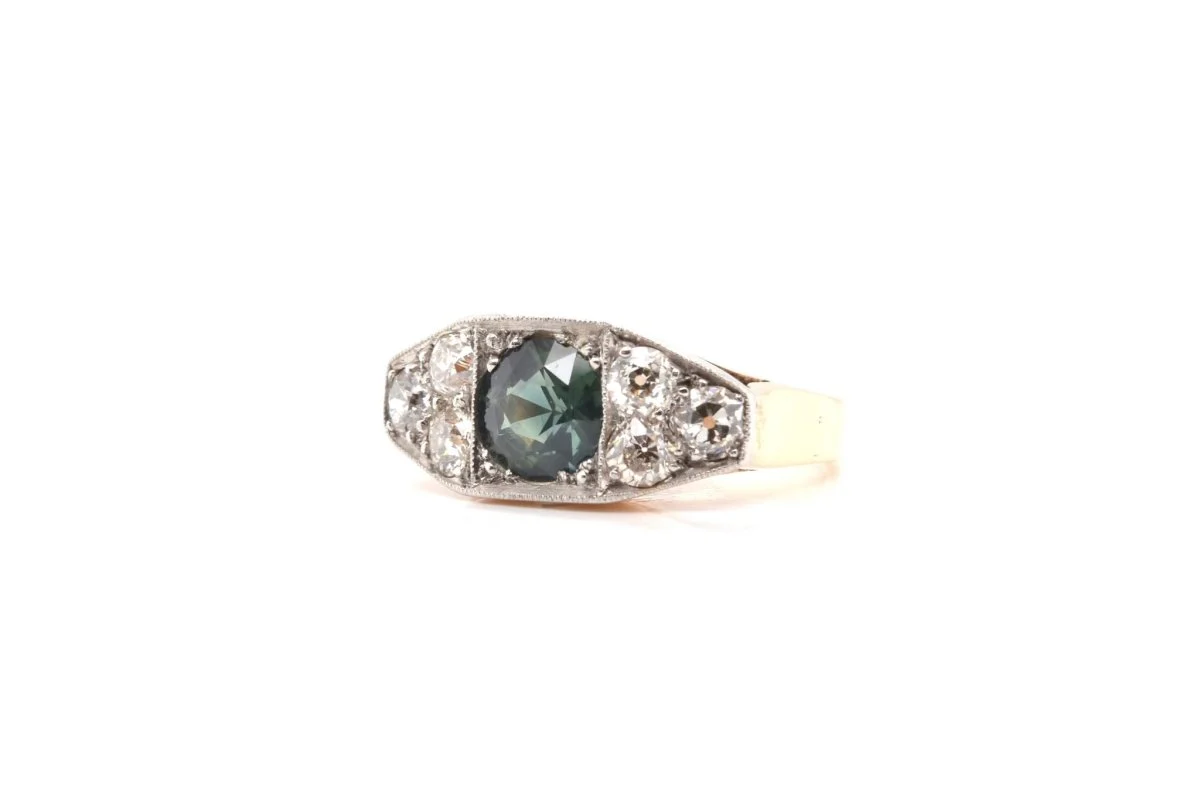 Bague saphir vert en or et platine