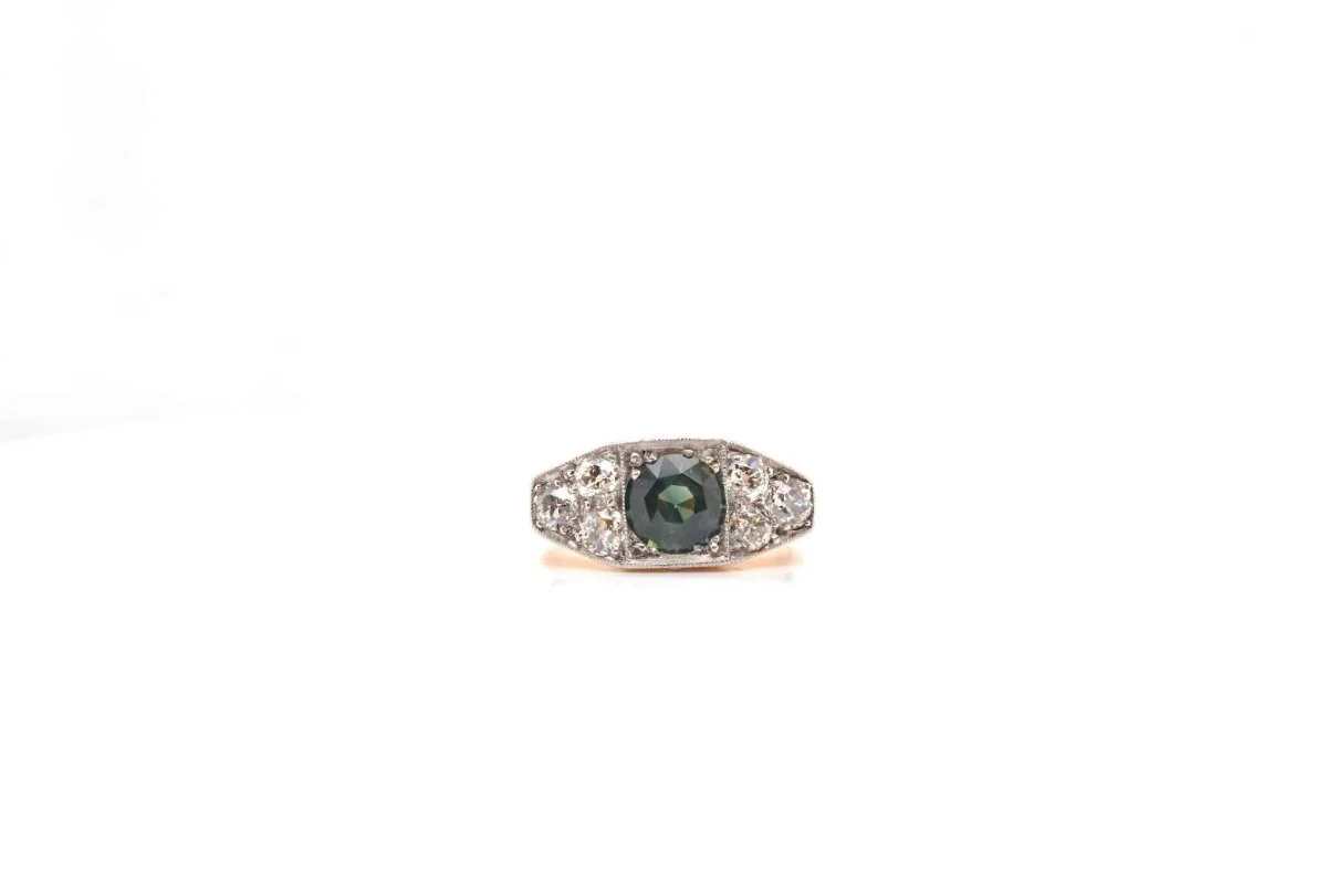 Bague saphir vert en or et platine - Image 4