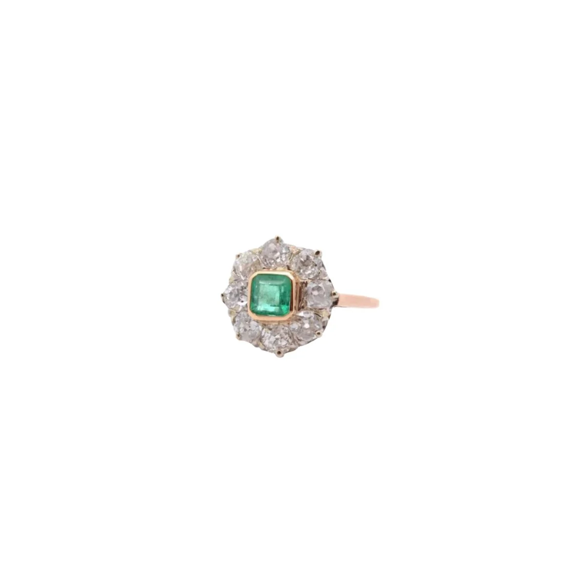 Bague Entourage en or jaune, diamant et émeraude - Image 4