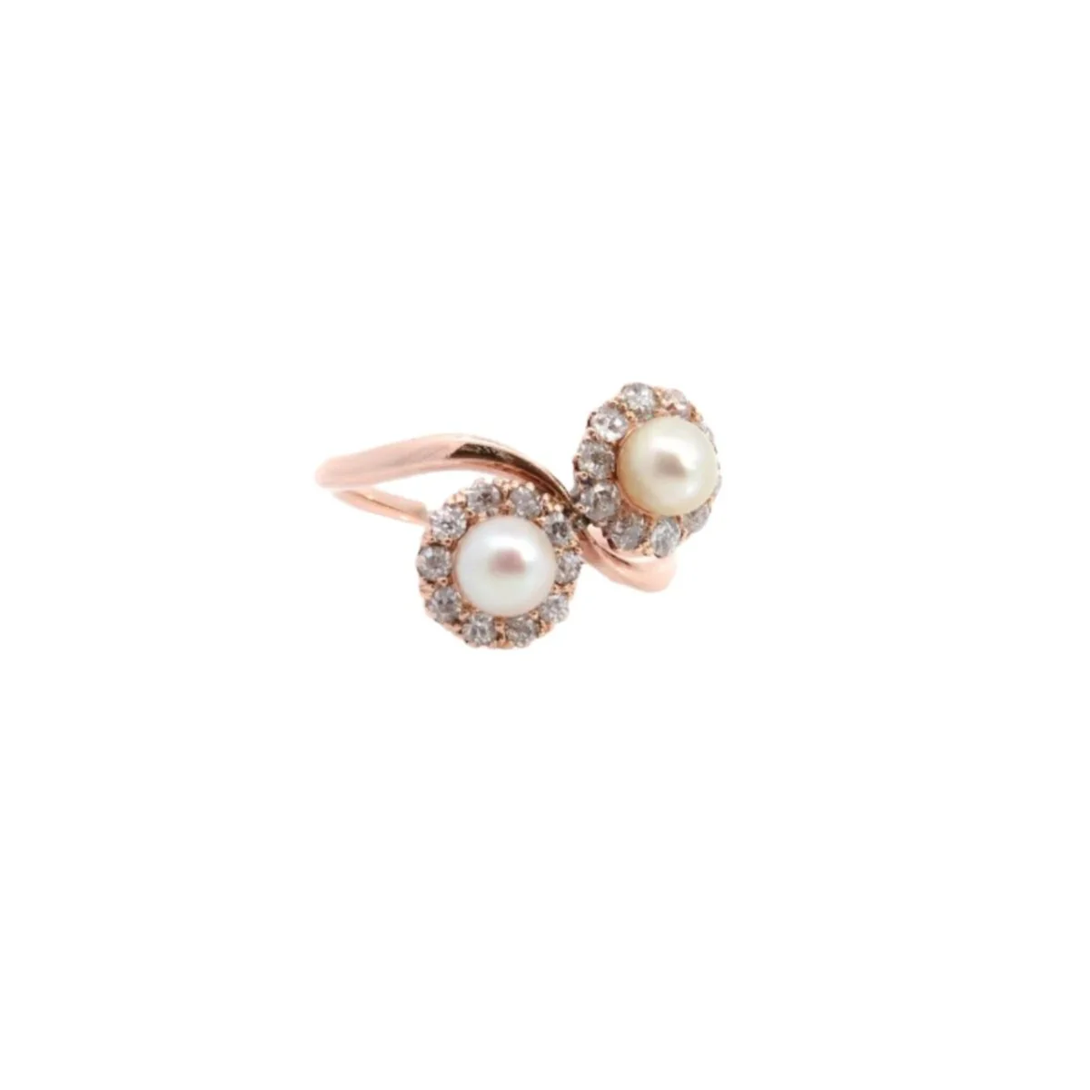 Bague Toi et Moi en or rose, perle et diamant