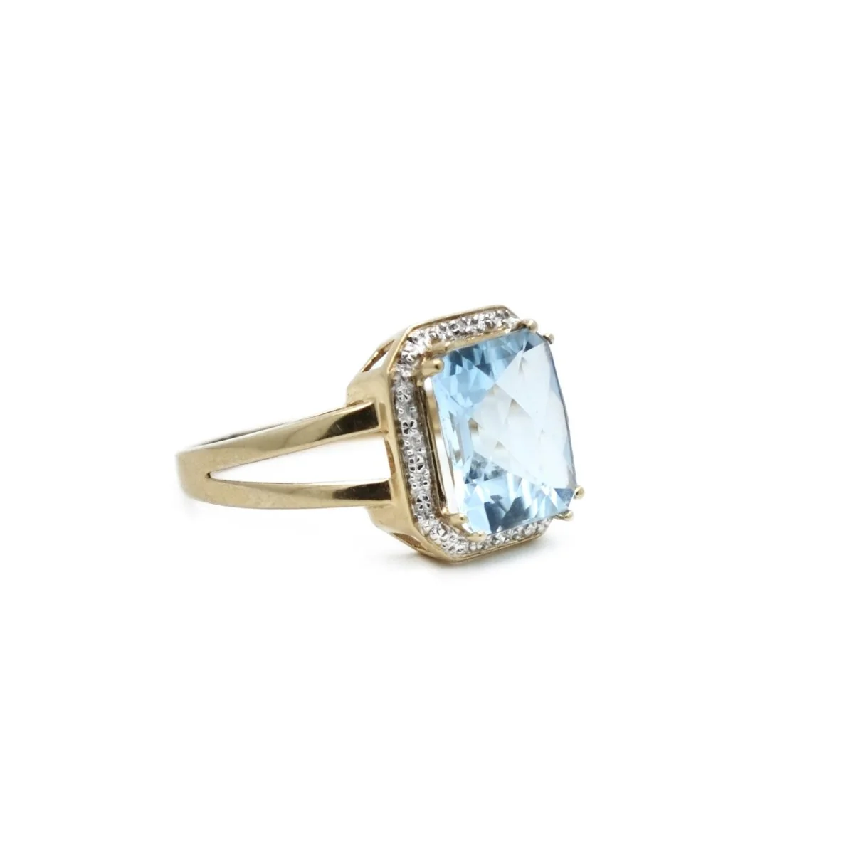Bague Marquise en or jaune, or blanc, aigue-marine et diamants - Image 5