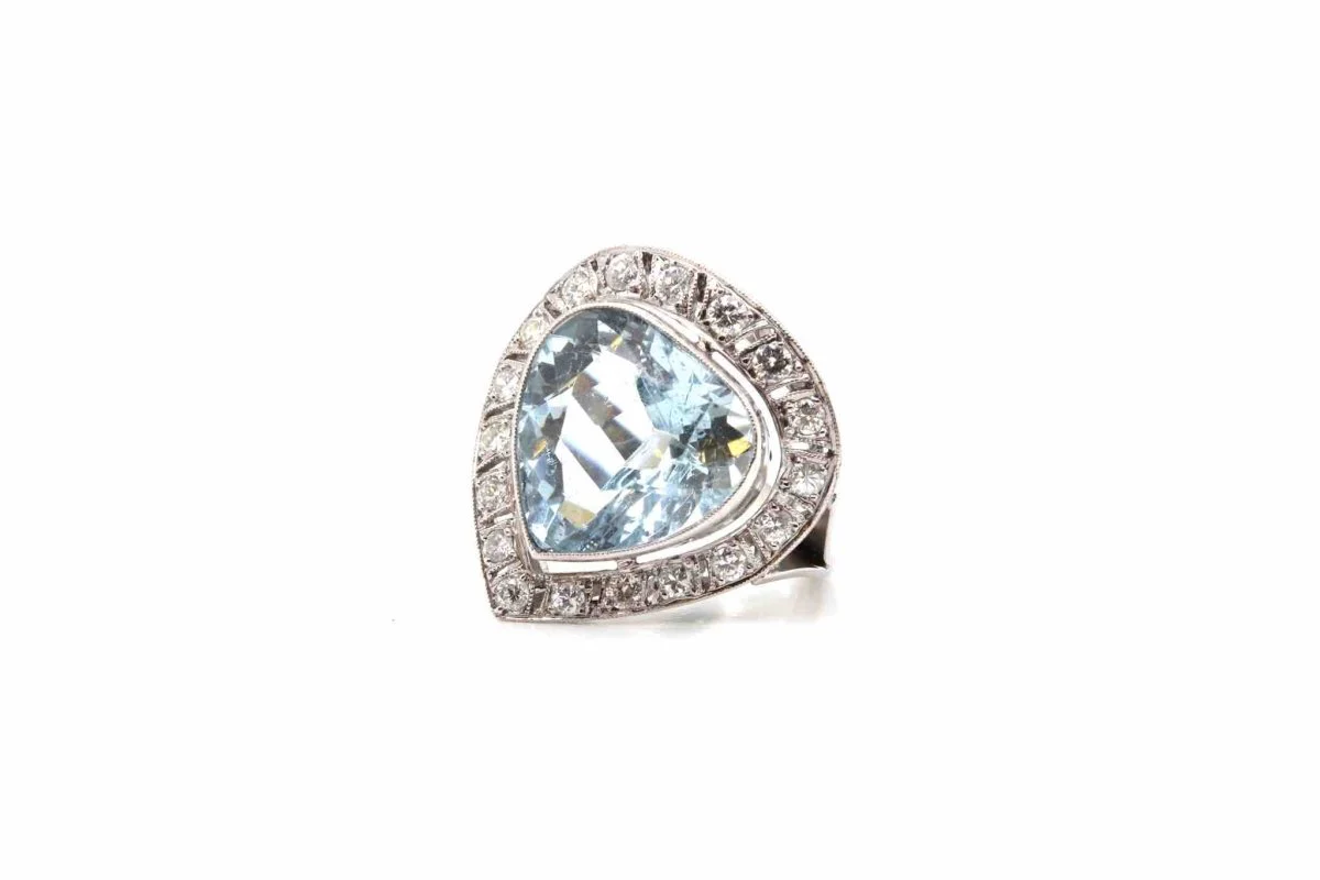 Bague aigue-marine diamants en platine