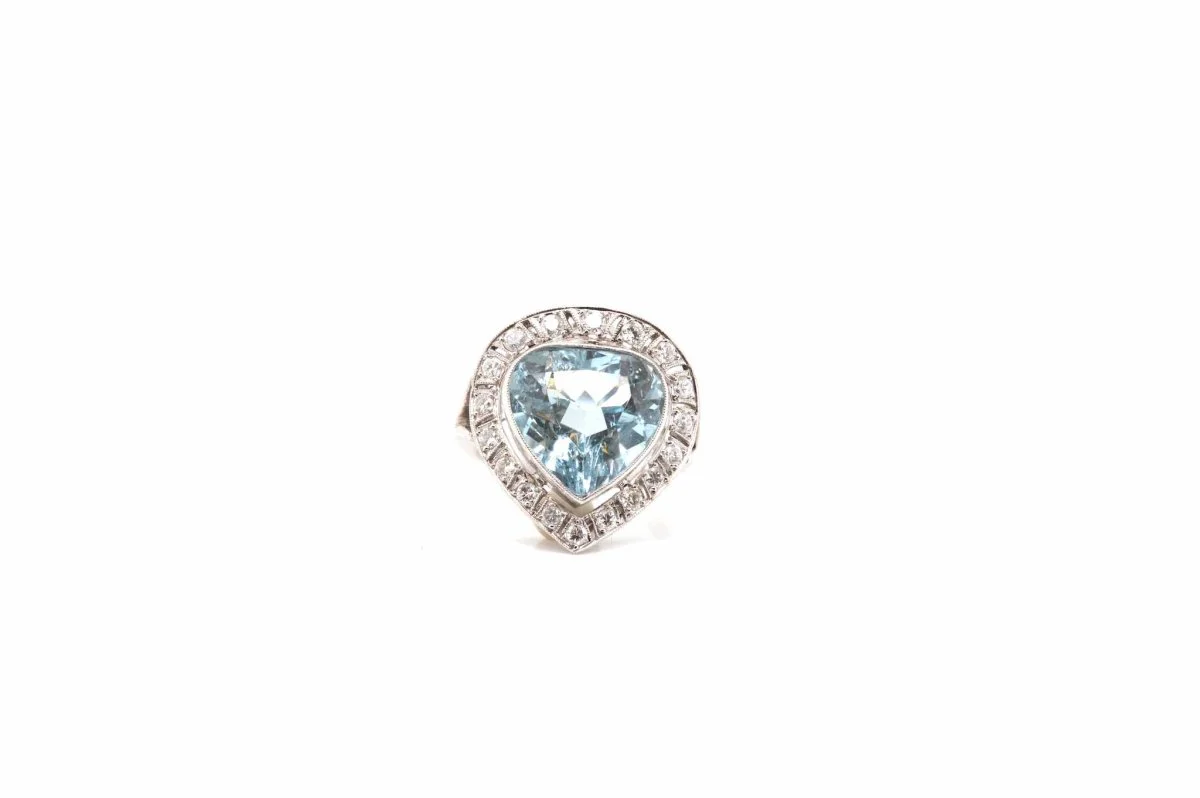 Bague aigue-marine diamants en platine - Image 2