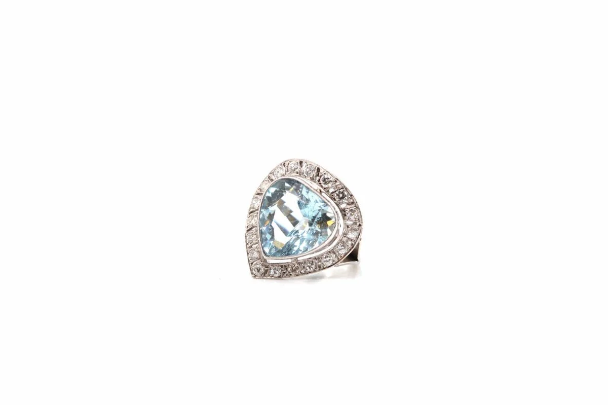 Bague aigue-marine diamants en platine - Image 3