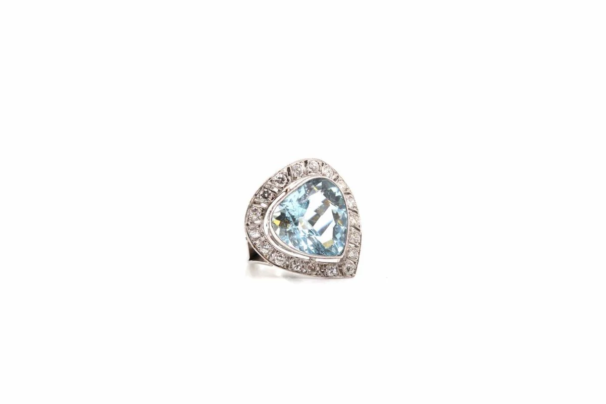 Bague aigue-marine diamants en platine - Image 4