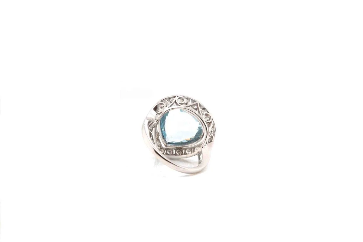 Bague aigue-marine diamants en platine - Image 5