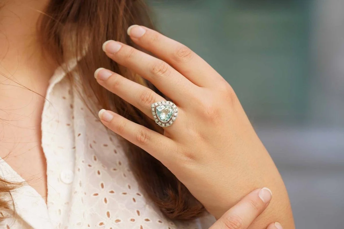 Bague aigue-marine diamants en platine - Image 6
