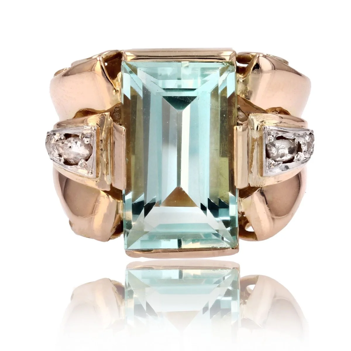 Bague Tank en or rose, aigue-marine et diamants