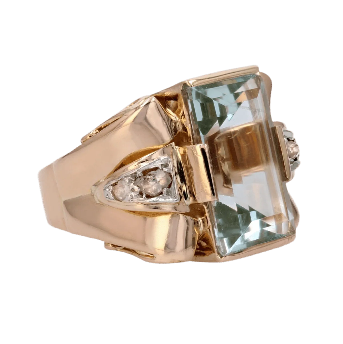 Bague Tank en or rose, aigue-marine et diamants - Image 5