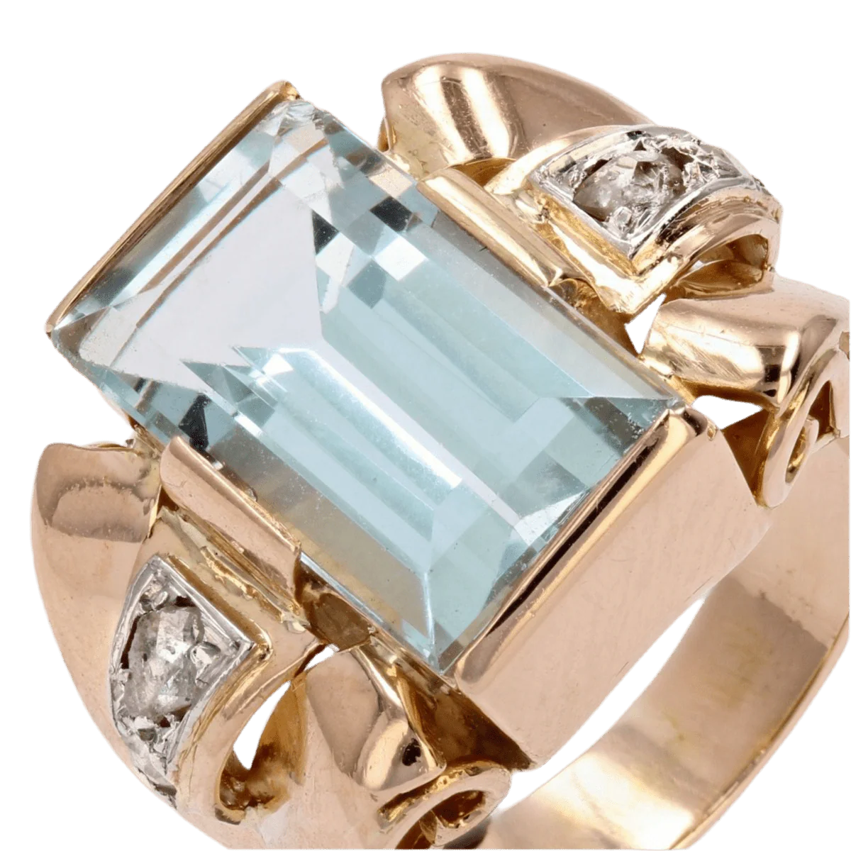 Bague Tank en or rose, aigue-marine et diamants - Image 7