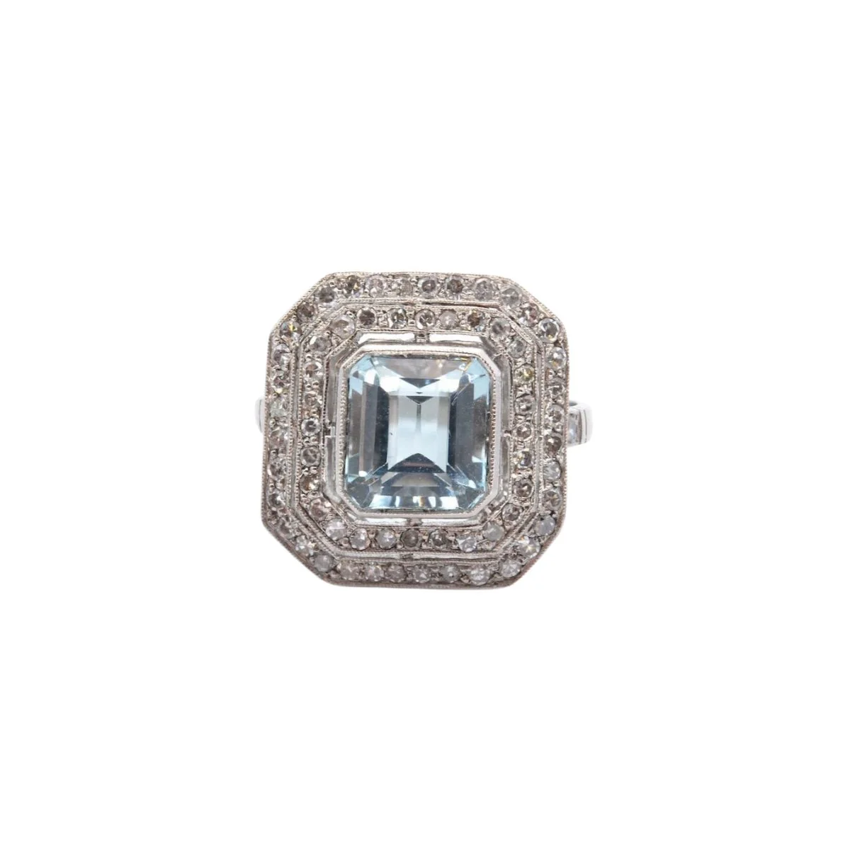 Bague aigue marine double entourage diamants