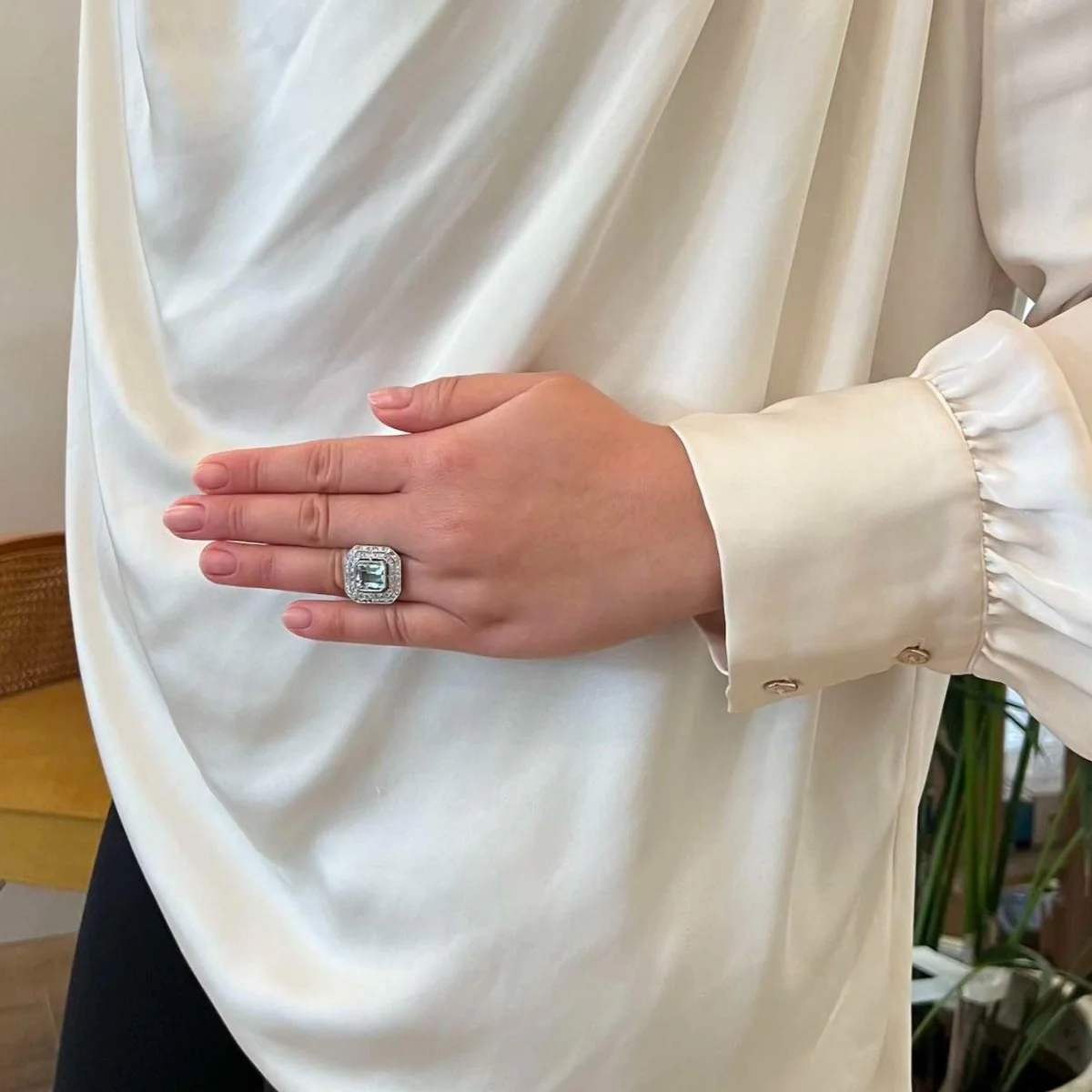 Bague aigue marine double entourage diamants - Image 2