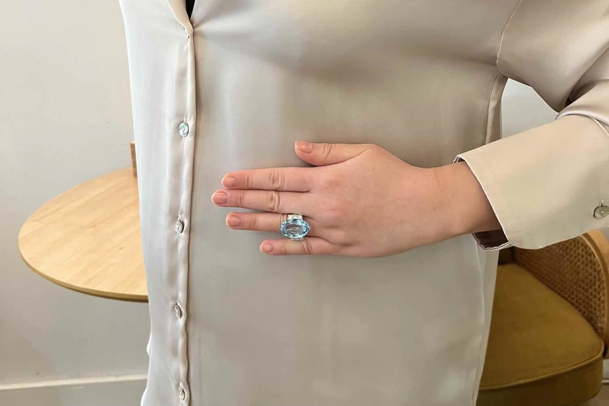 Bague aigue marine en platine - Image 2
