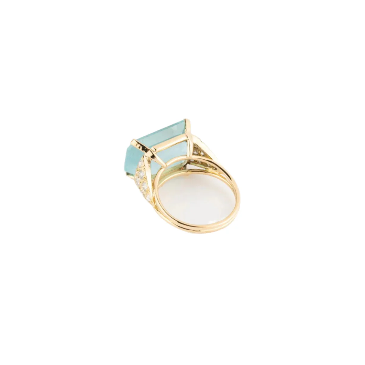 Bague Cocktail en or jaune, aigue marine et diamant - Image 5