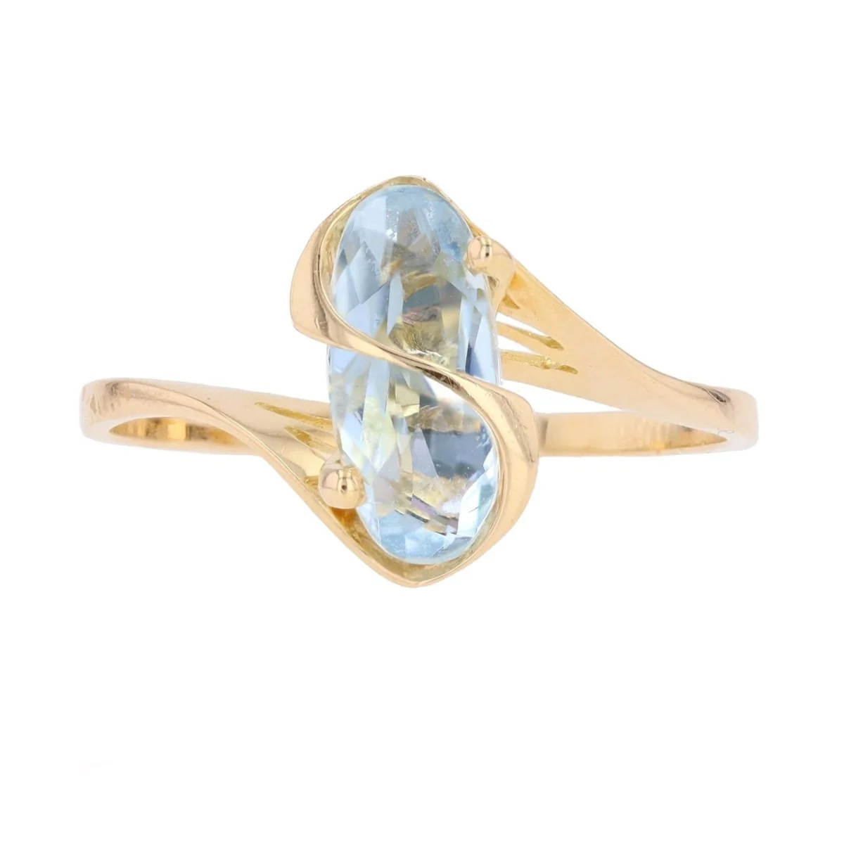 Bague Solitaire en or jaune et aigue-marine