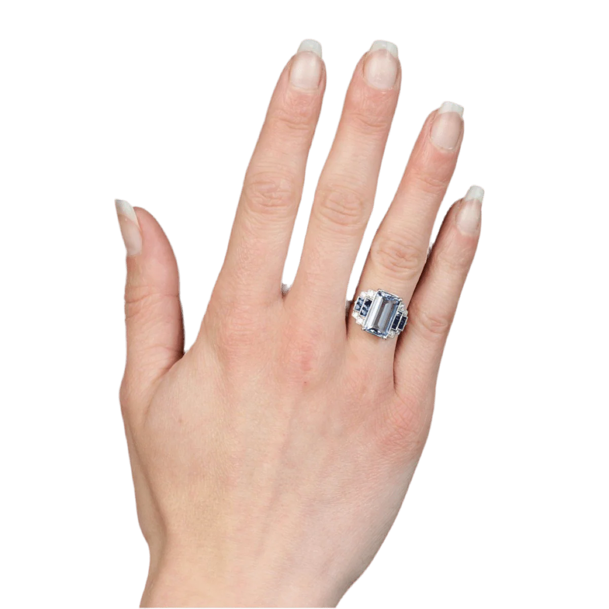 Bague Entourage en or blanc, aigue-marine, saphirs et diamants - Image 2
