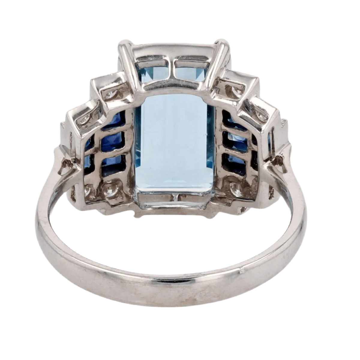 Bague Entourage en or blanc, aigue-marine, saphirs et diamants - Image 4