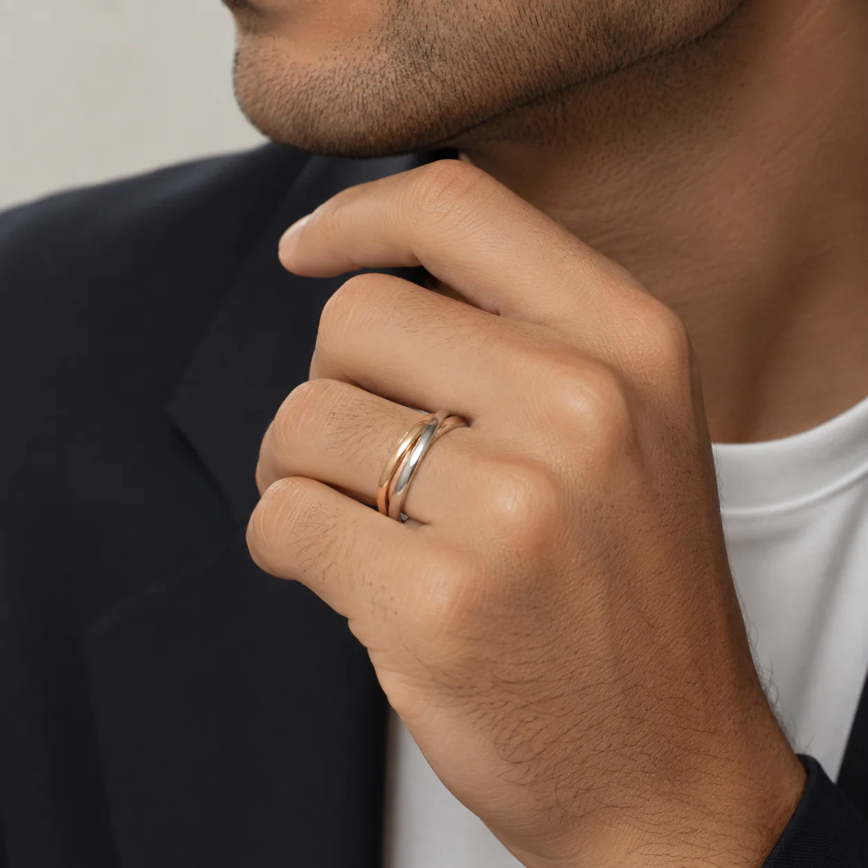 Bague Alliance en or blanc, or jaune et or rose - Image 2