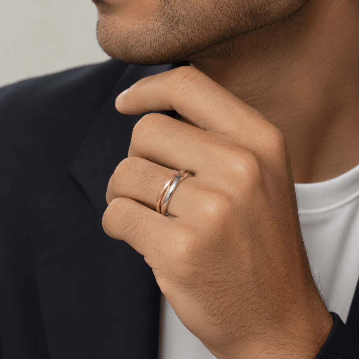Bague Alliance en or blanc, or jaune et or rose - Image 6