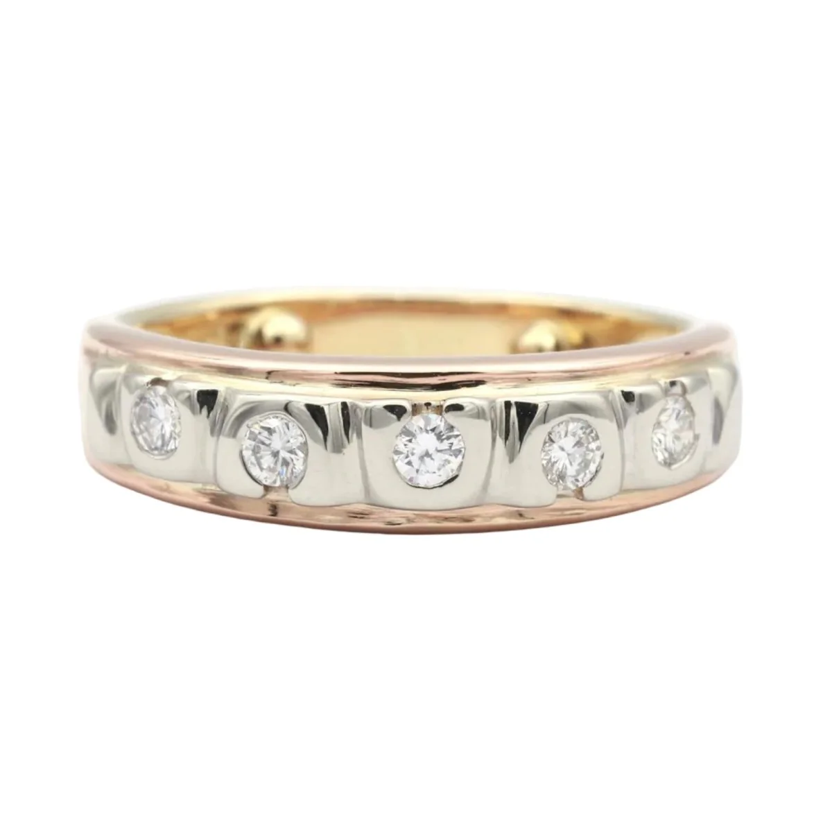 Bague Alliance en or blanc, or jaune, or rose et diamants