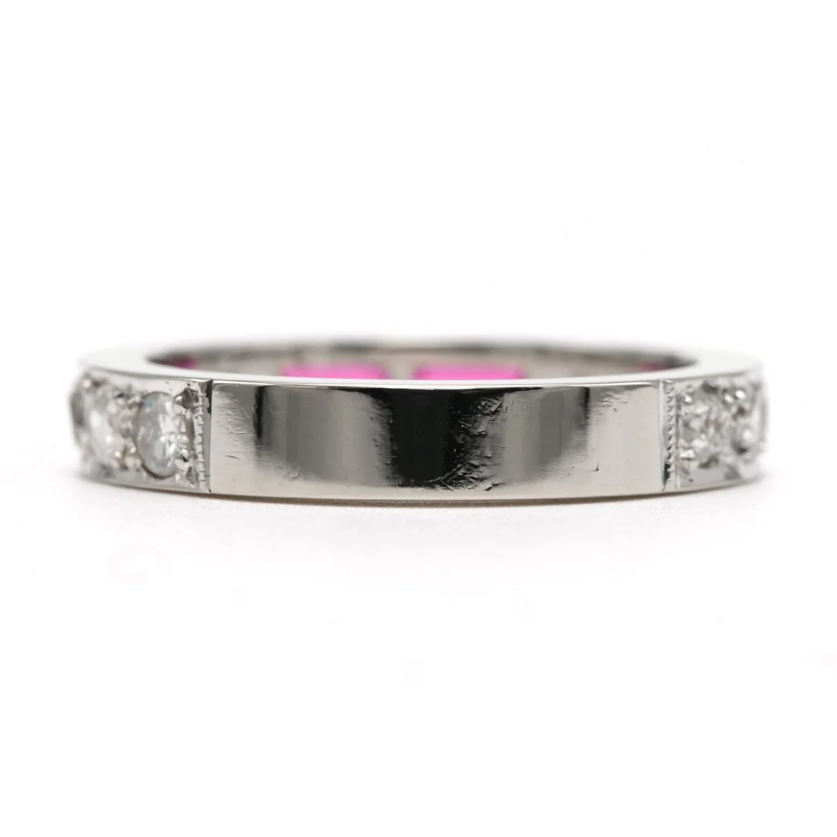 Bague Alliance en or blanc, rubis et diamants - Image 4