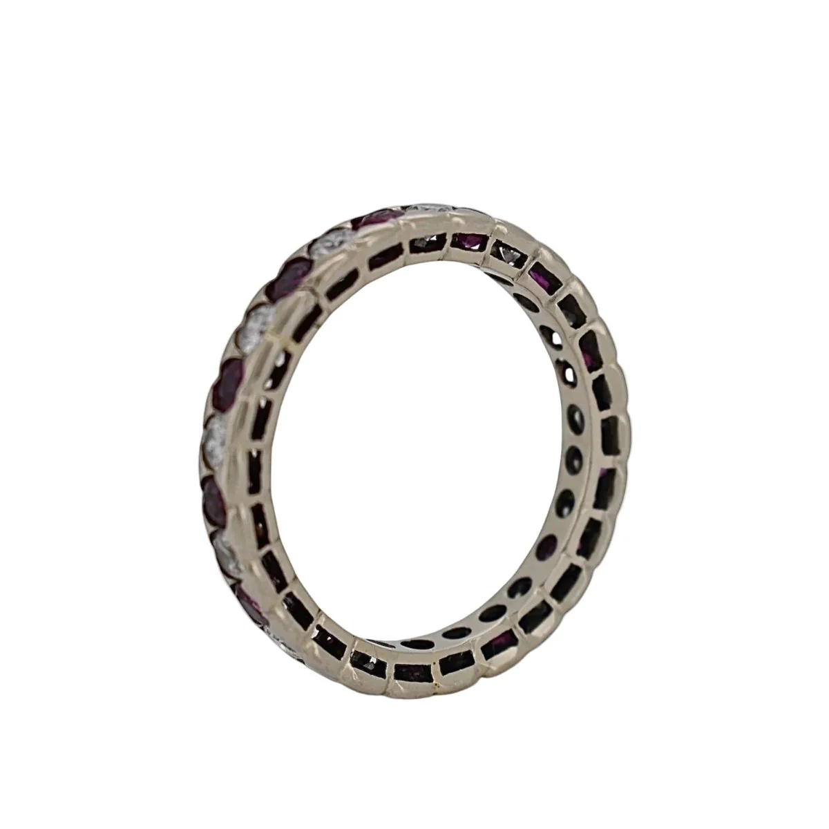 Bague Alliance en or blanc, rubis et diamants - Image 4