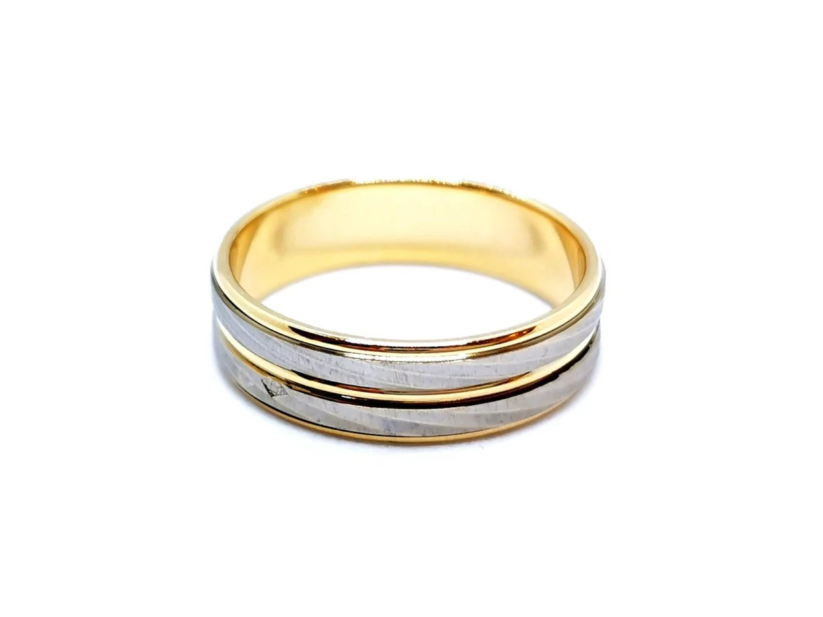 Bague Alliance or jaune et or blanc - Image 3