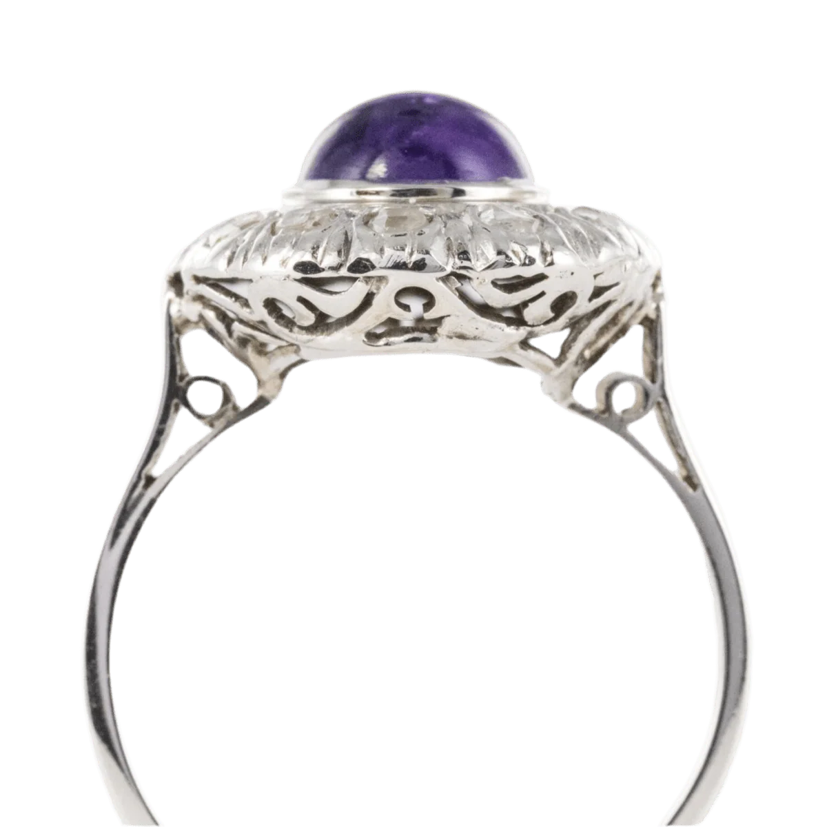 Bague Marguerite en or blanc, platine, améthyste et diamants - Image 6