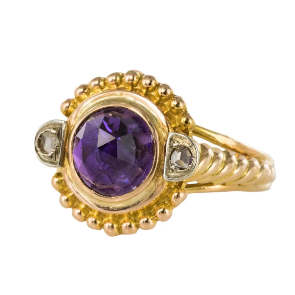 Bague Cocktail en or jaune, améthyste et diamants - Image 3