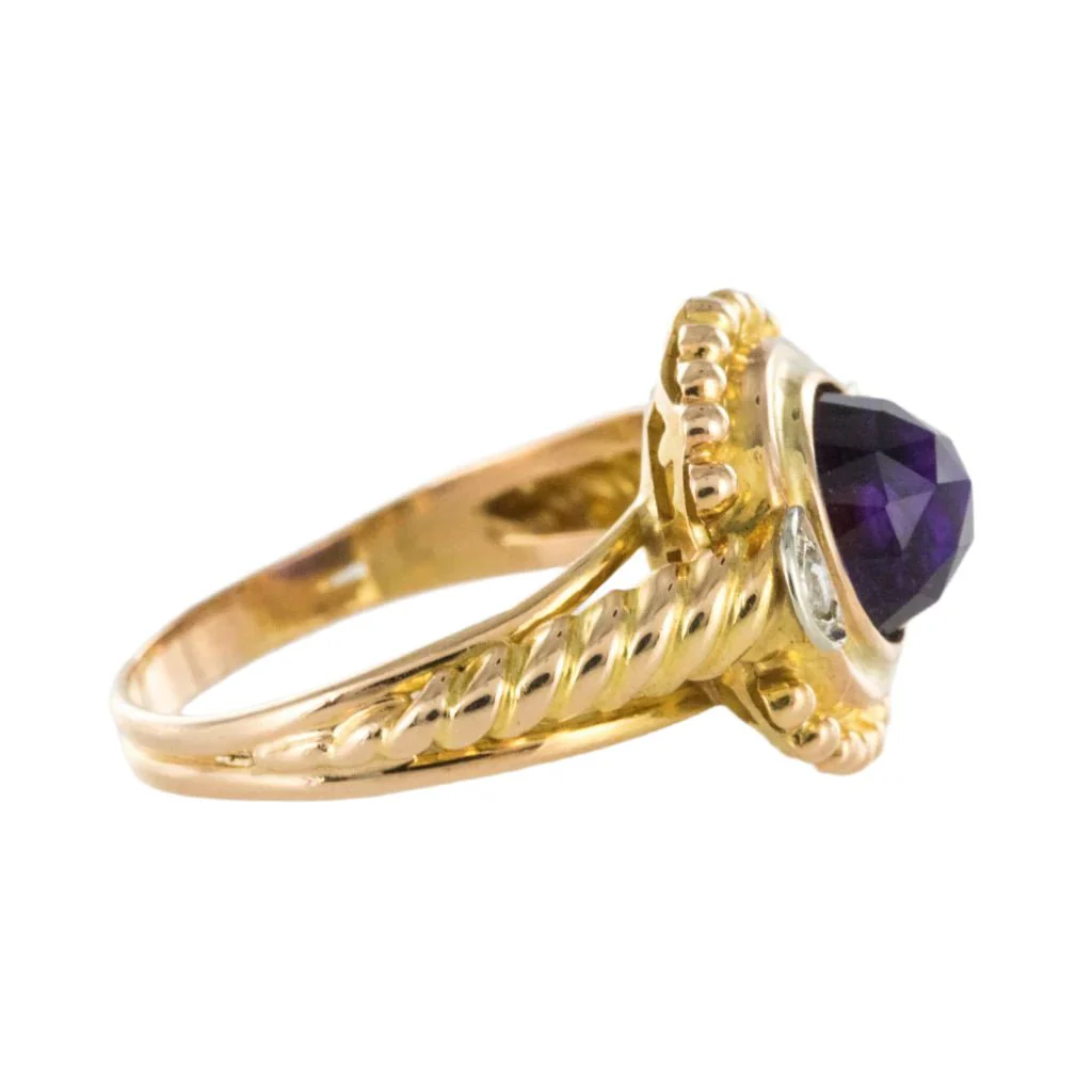 Bague Cocktail en or jaune, améthyste et diamants - Image 5