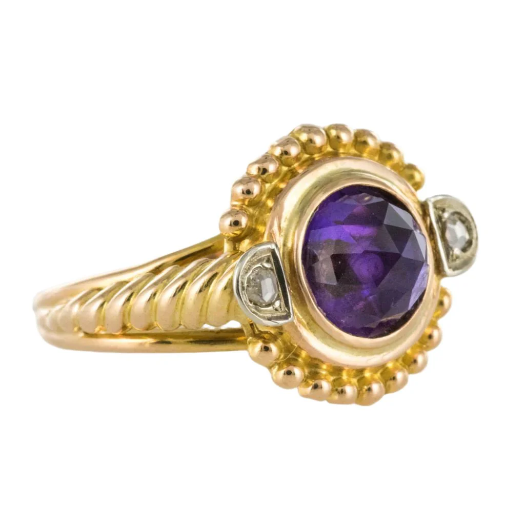 Bague Cocktail en or jaune, améthyste et diamants - Image 6
