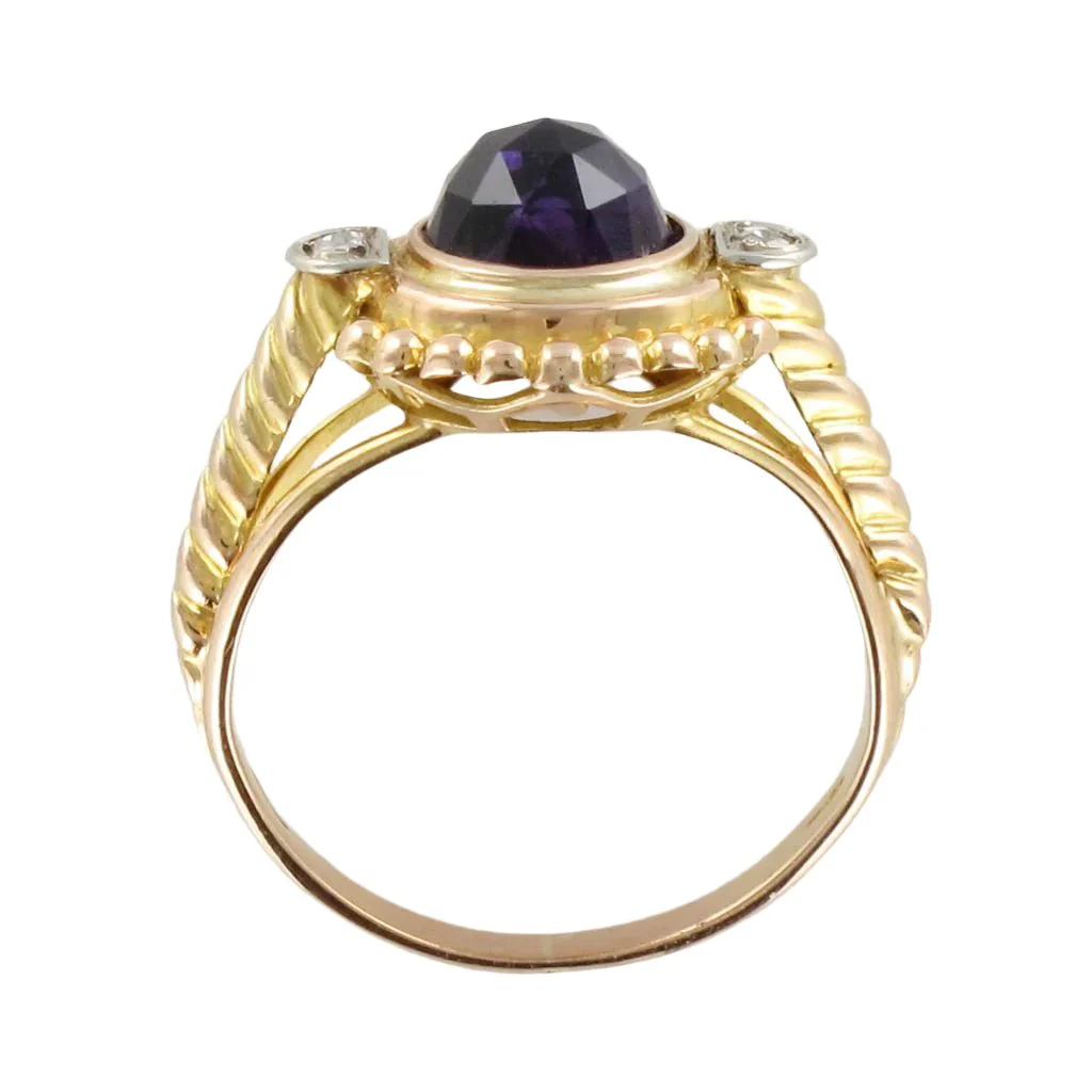 Bague Cocktail en or jaune, améthyste et diamants - Image 7